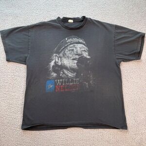 Vintage Willie Nelson Mens Faded Black Graphic T-Shirt Outlaw Country Texas XL